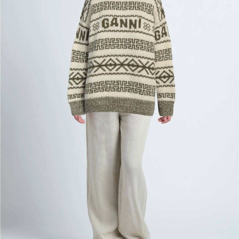 GANNI Olive and Cream Knit Sweater - Picture 3 of 7